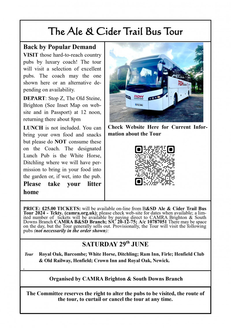 B&SD Ale & Cider Trail Bus Tour 2024